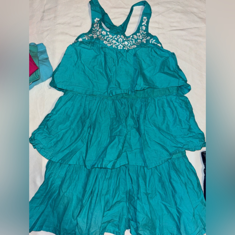 Blue and Green Embellished Tiered Halter Sundress